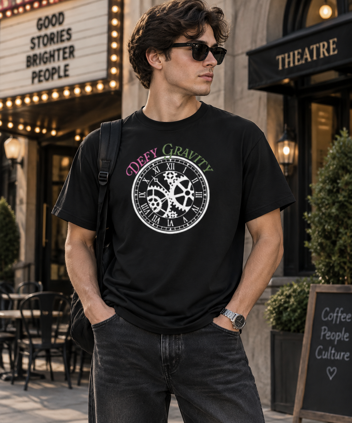 Theatre Kid Defy Gravity Classic Tee | Vintage Clock Graphic Theatre Shirt