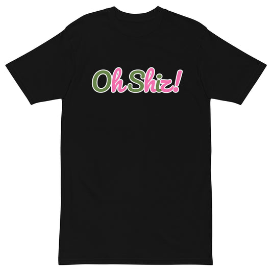 Theatre Kid Oh Shiz heavyweight tee black front view with graphic design