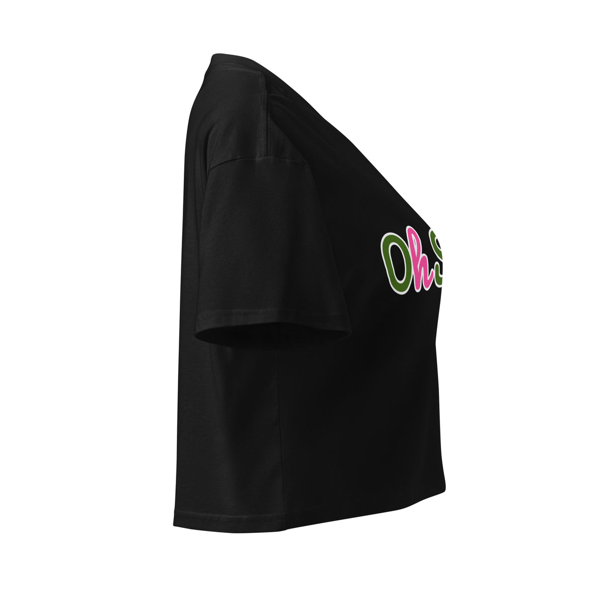 Black Oh Shiz women's crop top side view